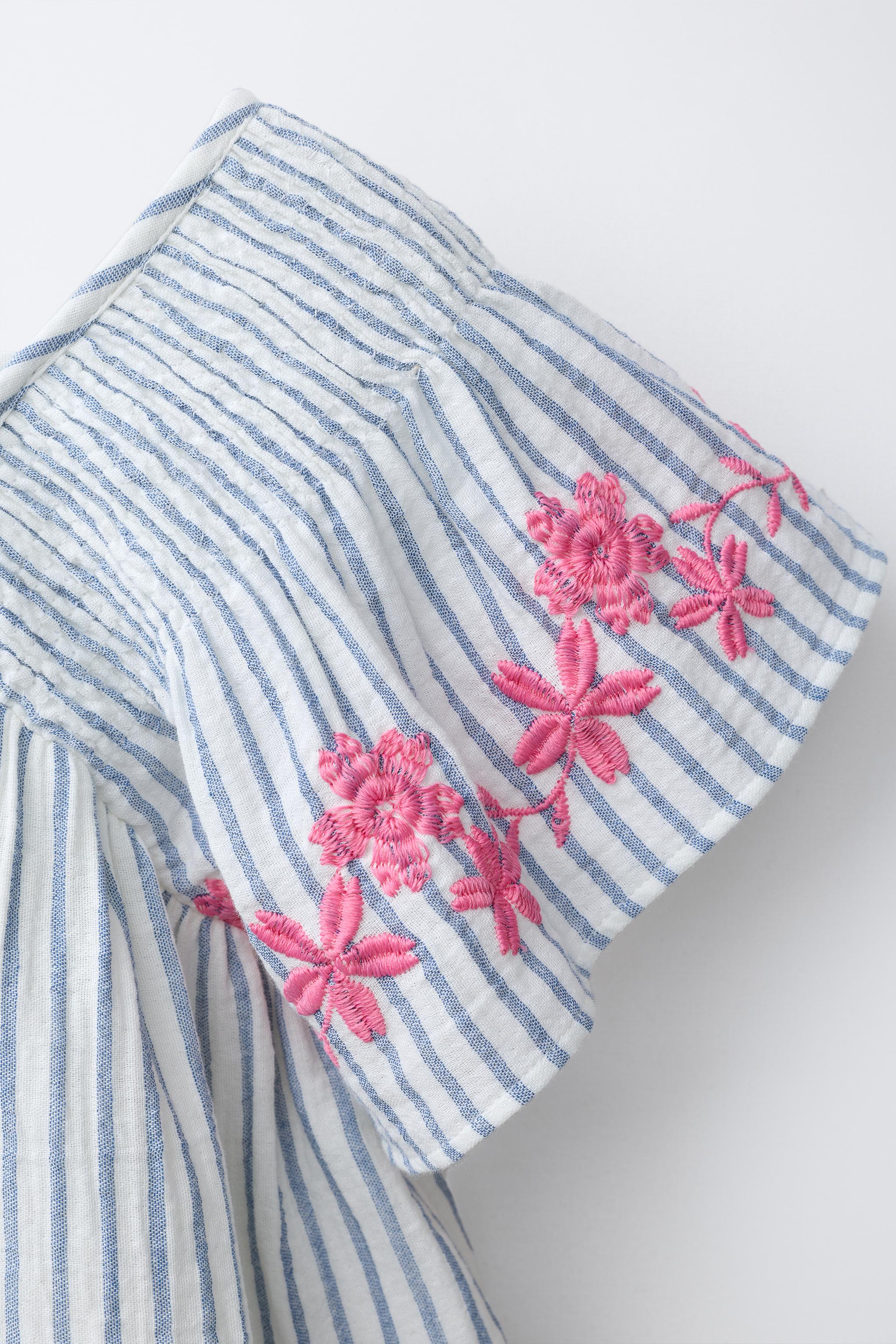 ROBE RAYURES FLEURS BRODÉES